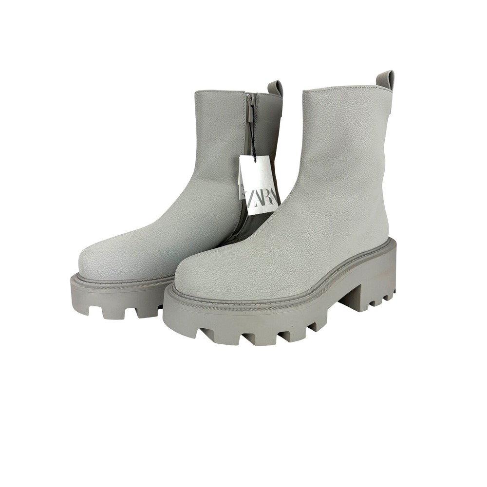 Zara Grey Platform Lug Sole Ankle Boots Airfit Technical Insole 3126/010 Size 41